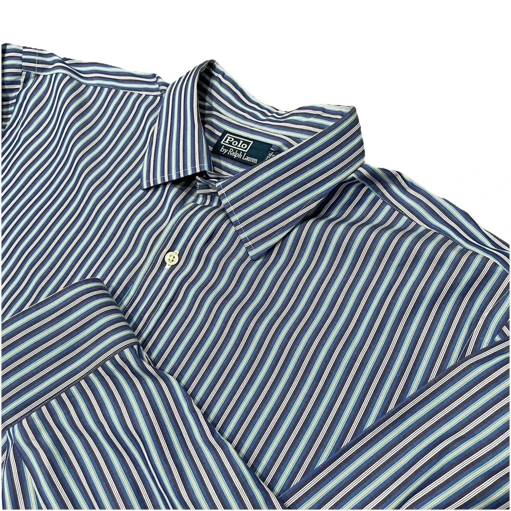 VTG Polo Ralph Lauren Shirt Men's 2XB Big Striped Blue Purple Long Sleeve Cotton